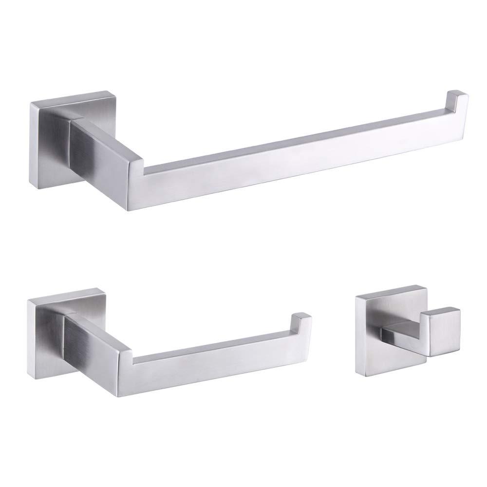 3-Pieces Bathroom Accessories Kit Bathroom Hardware Set Brushed Stainless Steel Wall Mounted - Includes Towel Ring, Toilet Paper Holder, Robe Towel Hooks - NewNest Australia