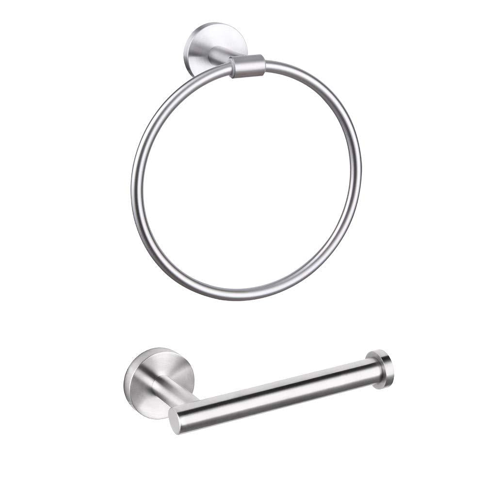 GERZWY Bathroom Hardware Set 2 Piece Towel Ring and Toilet Paper Holder SUS 304 Stainless Steel Wall Mounted Brushed Finish - NewNest Australia