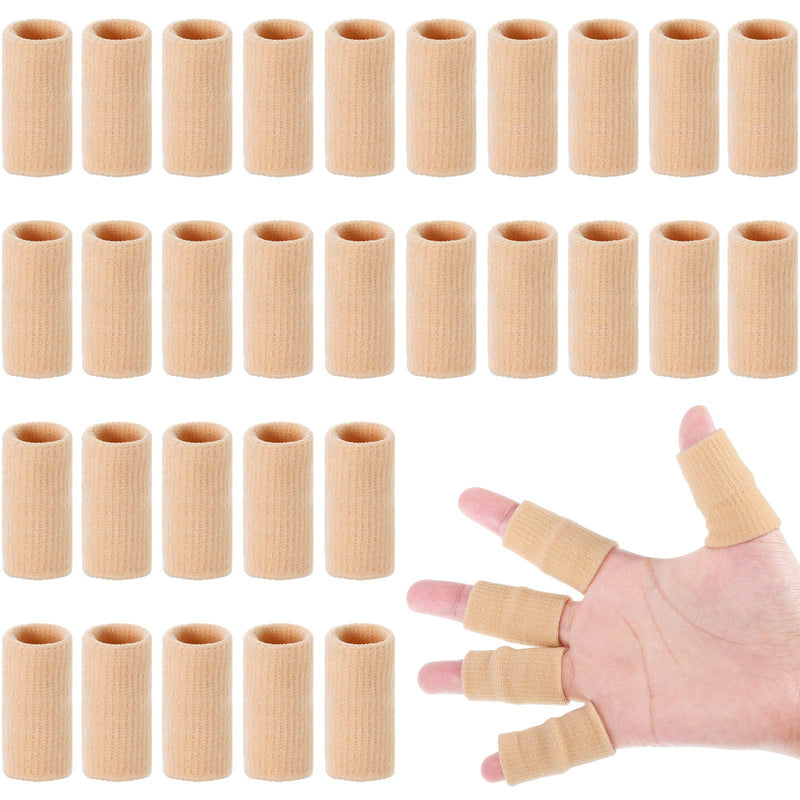 30 Pieces Finger Sleeves with 1 Storage Bag, Thumb Splint Brace Support Protector Breathable Elastic Finger Tape for Pain Relief Arthritis Trigger Finger Sports Basketball Baseball (Beige) Beige - NewNest Australia