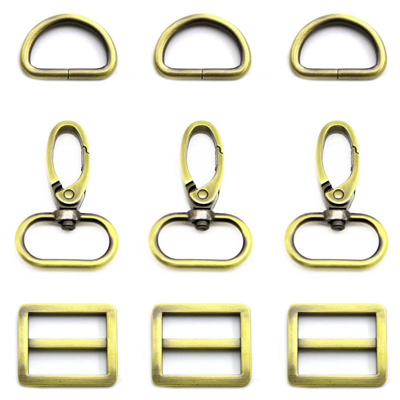 MELORDY 15Pcs Metal Swivel Snaps Hooks with D Rings and Tri-Glides Slide Buckles for Key Lanyard Purse Bag Straps Dog Collars DIY Sewing Hardware Craft (1 inch,Brass) 1 inch Brass - NewNest Australia