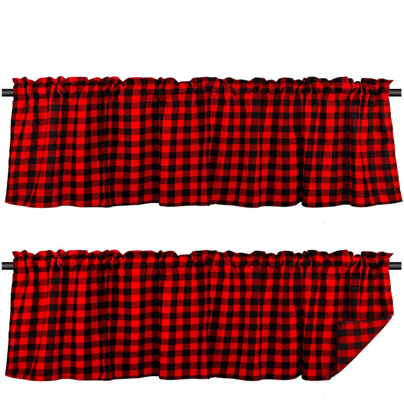 NewNest Australia - Tatuo 2 Pieces Buffalo Check Plaid Cotton Window Valances Farmhouse Design Window Decor Curtains Rod Pocket Valances for Kitchen, Bathroom and Living Room, 16 x 56 Inch (Black and Red) Black and Red 