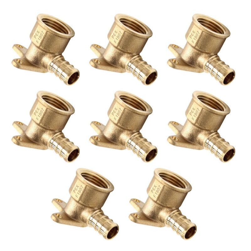 (Pack of 8) Pex Crimp Fitting 1/2 Inch x 1/2 Inch Female NPT Drop-Ear Elbow Adapter, Lead Free Brass-8 Pieces - NewNest Australia