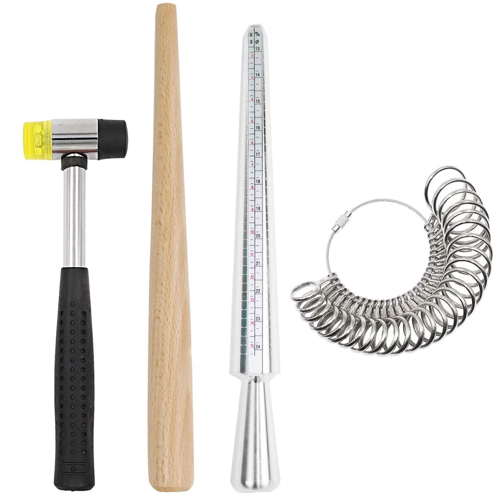 HEYMOUS Ring Mandrel Metal Ring Sizer Set with Jewelry Rubber Mallet Hammer Rings Size Measuring Tools Finger Gauge Wood Ring Shaper Tool Jeweler's Repair Kit - NewNest Australia