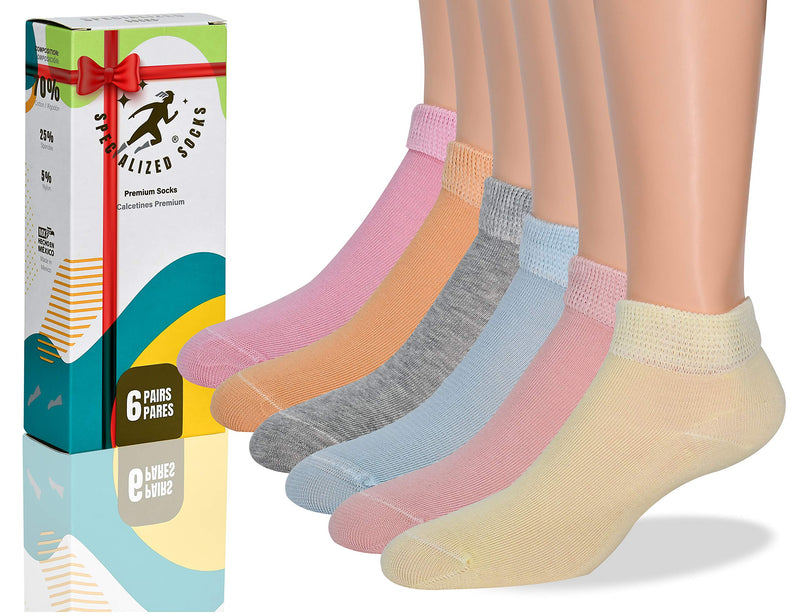 Diabetic Socks Women, Premium Cotton, Low Cut, Fashion Designed & Thin, Size 5 - 9 Baby Blue, Pink, Yellow, Orange, Salmon and Gray 5-9 - NewNest Australia