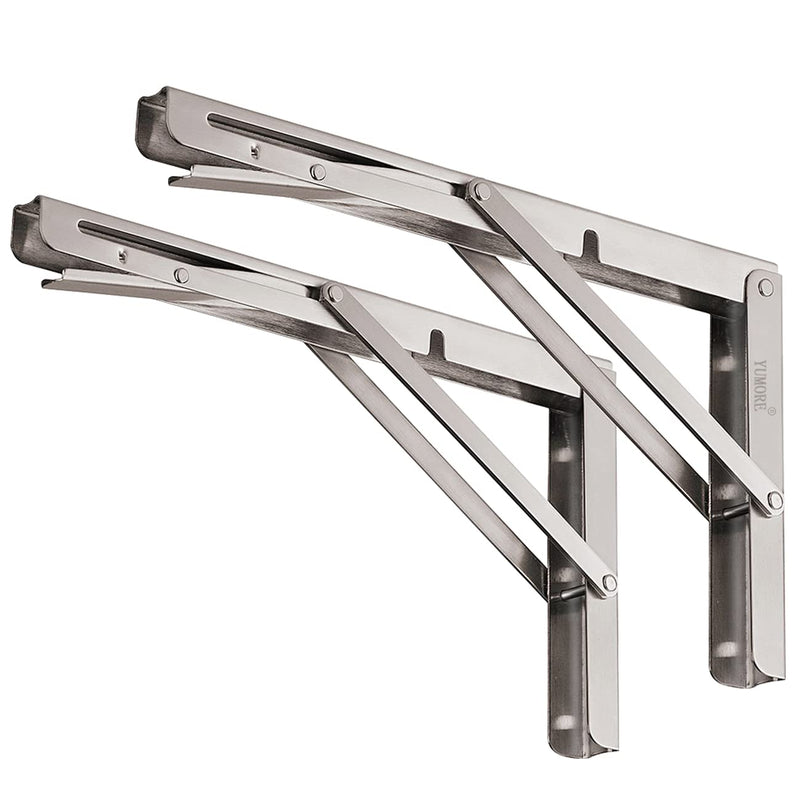 YUMORE Folding Shelf Brackets 8", Max Load: 300lb Heavy Duty Stainless Steel Collapsible Shelf Bracket for Table Work Bench, Space Saving DIY Bracket, Pack of 2 8 Inch Silver - NewNest Australia