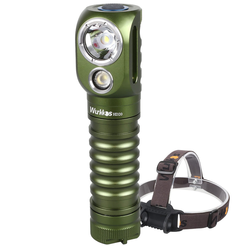 Wurkkos HD20 USB-C Flashlight Rechargeable, Right Angle Flashlight High 90CRI Provide Dual LED Heads Both Spotlight and Moonlight,Super Bright Max 2000Lumen,Beam 147yd,Include battery (Army Green) Army Green - NewNest Australia