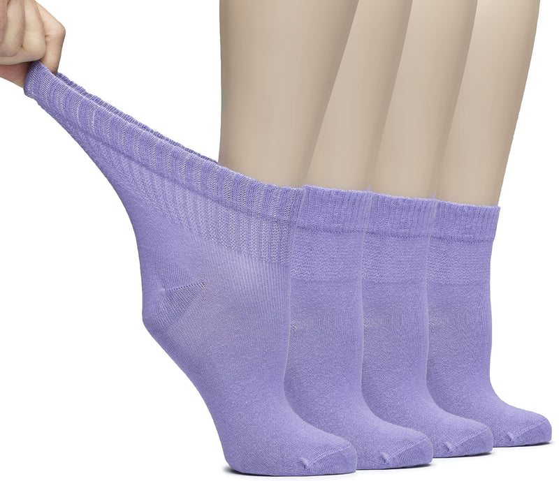 Hugh Ugoli Women's Loose Diabetic Ankle Socks, Bamboo, Wide, Thin, Seamless Toe and Non-Binding Top, 4 Pairs 6-9 Aster Purple - NewNest Australia