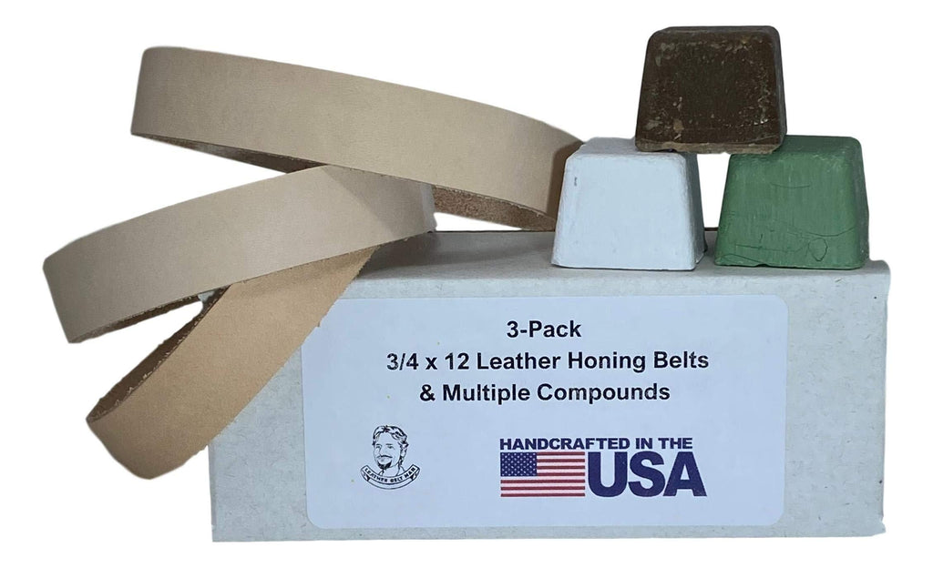 3 Pack 3/4" x 12" Leather Strop Belts with Green, White, and Brown Compounds 3 Pack - NewNest Australia