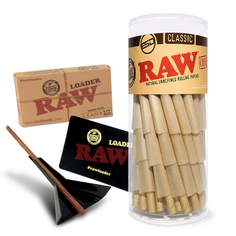 RAW Classic 1-1/4 Pre-Rolled Cones Bundle - 50 Pack and Cone Loader - NewNest Australia