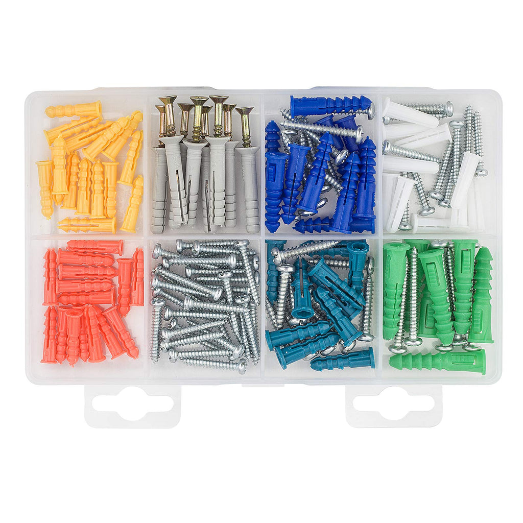 Drywall Anchor and Screw Kit,COOLOGIN 144 PCS Ribbed Anchors for Household Wall and Self-Tapping Screws Assortment Kit with Clear Case - NewNest Australia
