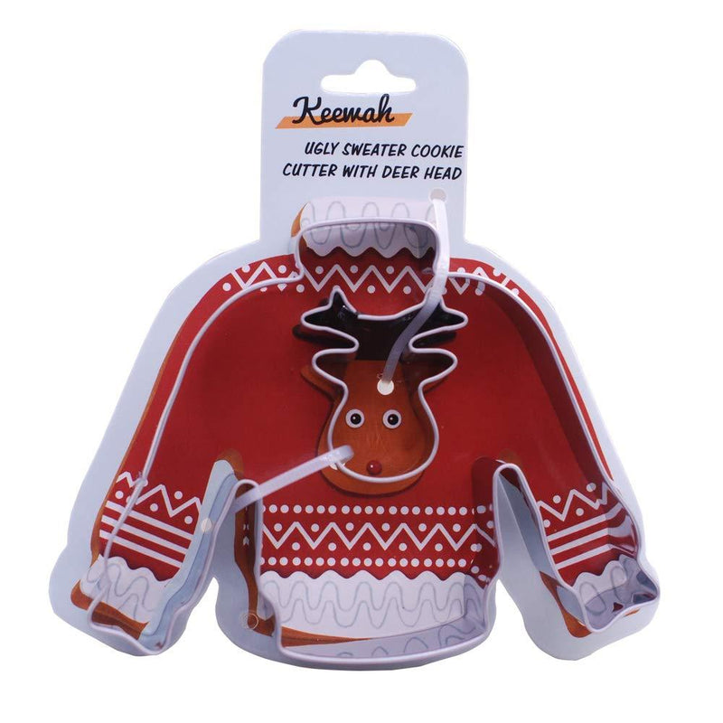 NewNest Australia - 4 inch Ugly Sweater Cookie Cutter with Mini Deer Head - 4” Sweater and 1.4” Deer Head - Stainless Steel Sweater with deer head 