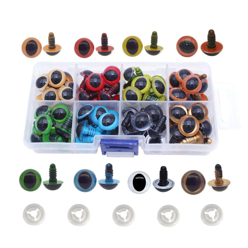 ARTCXC 64Pcs 15mm 8Colors Flat Pupils Plastic Safety Eyes Craft Eyes with Washers for Doll, Puppet, Plush Animal DIY Making 8different colors - NewNest Australia