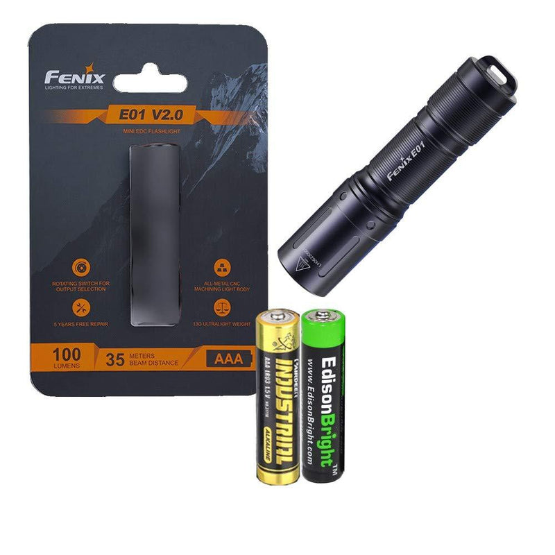 Fenix E01 V2 100 Lumen LED flashlight with EdisonBright AAA alkaline battery bundle (Black) Black - NewNest Australia