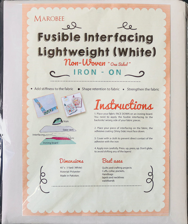MAROBEE White Fusible Interfacing Lightweight Non-Woven for Sewing and Quilting Projects, Ultra Adhesive Bond Iron-On One Sided - Apparels and Face Masks, DIY Crafts (40 Inch x 3 Yard) - NewNest Australia