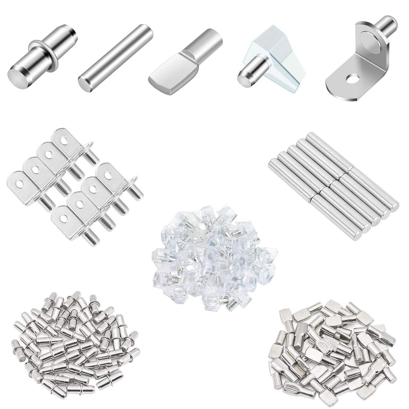 HELIFOUNER 100 Pieces 5 Styles Shelf Pins Kit, Top Quality Nickel Plated Shelf Bracket Pegs Cabinet Furniture Shelf Pins Support for Shelf Holes on Cabinets, Bookcases, Entertainment Centers - NewNest Australia