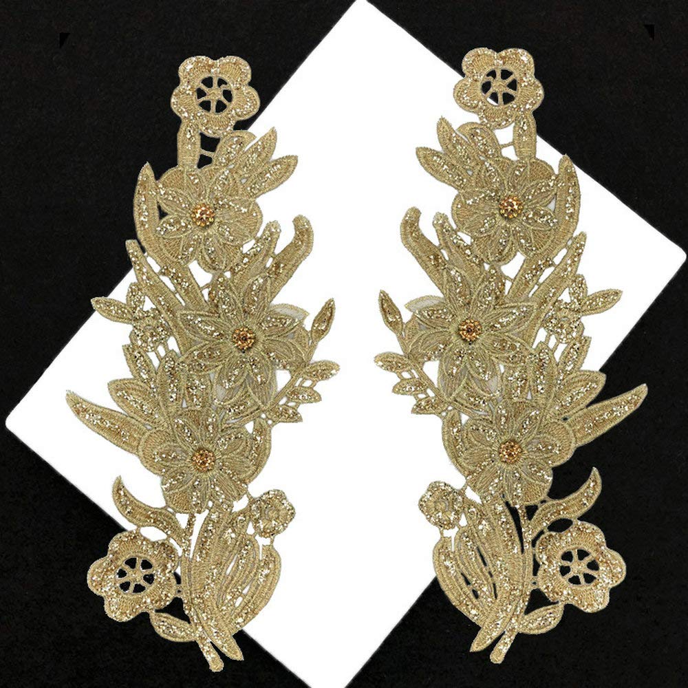 Embroidered Car Bone Lace Paste Flower Wedding Dress Evening Dress Children's Headdress Cuffs DIY Accessories Lace Fabric Accessories (Beaded Gold Color) Beaded gold color - NewNest Australia