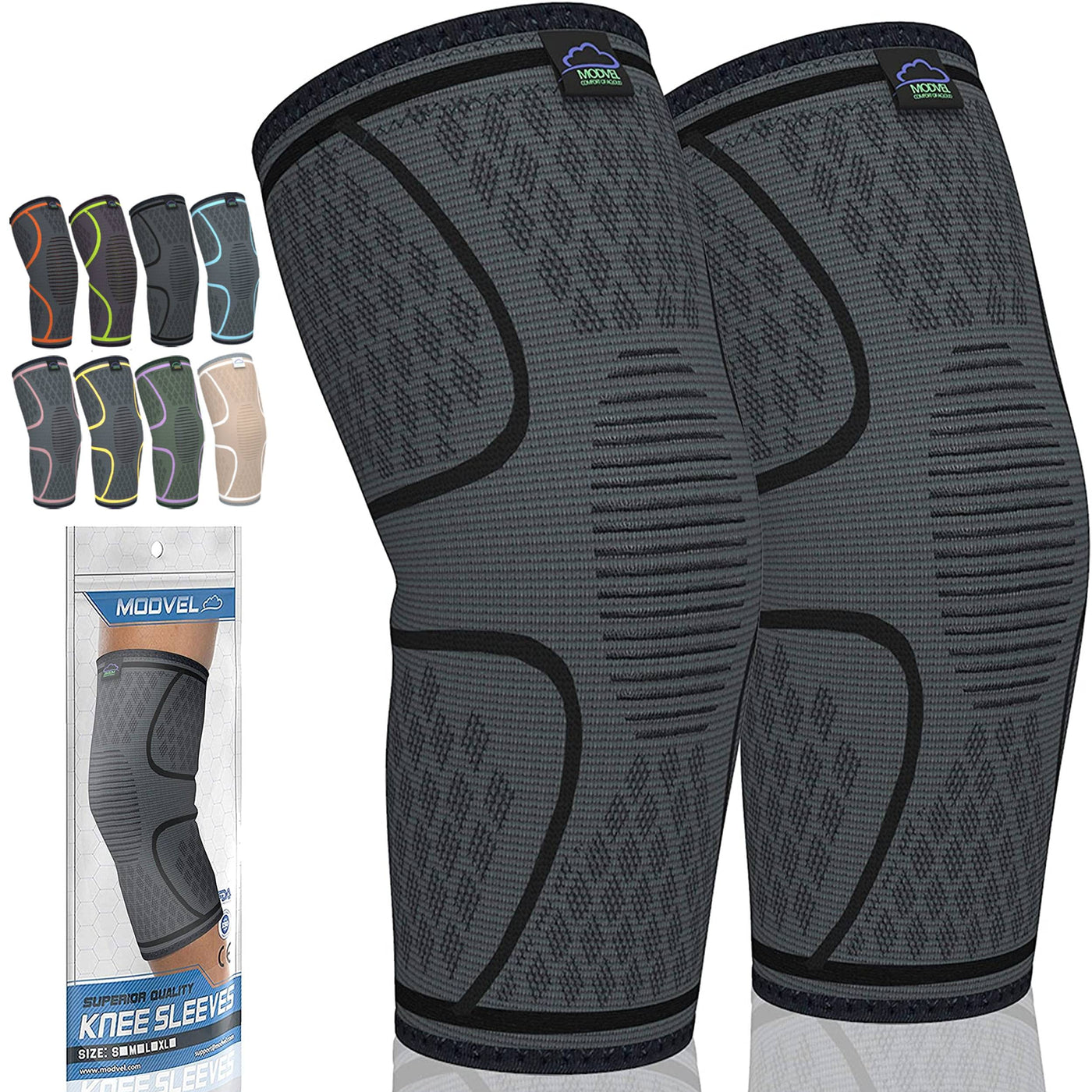 MODVEL 2 Pack Knee Brace, Knee Compression Sleeve for Men & Women, Knee  Support for Running