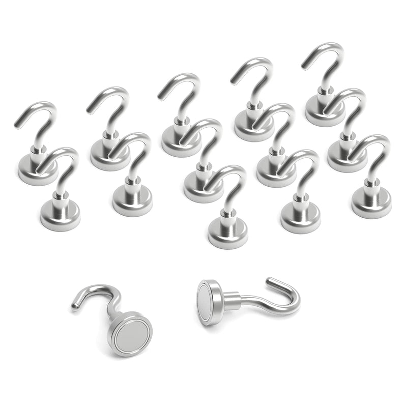 THCMagorilla Magnetic Hooks Strong Neodymium Rare Earth Magnet Hooks for BBQ Fridge Cruise Keys Refrigerator whiteboard Kitchen Indoor Hanging Coat and Office 22LBS Silver Pack of 15 E16 15 packs - NewNest Australia