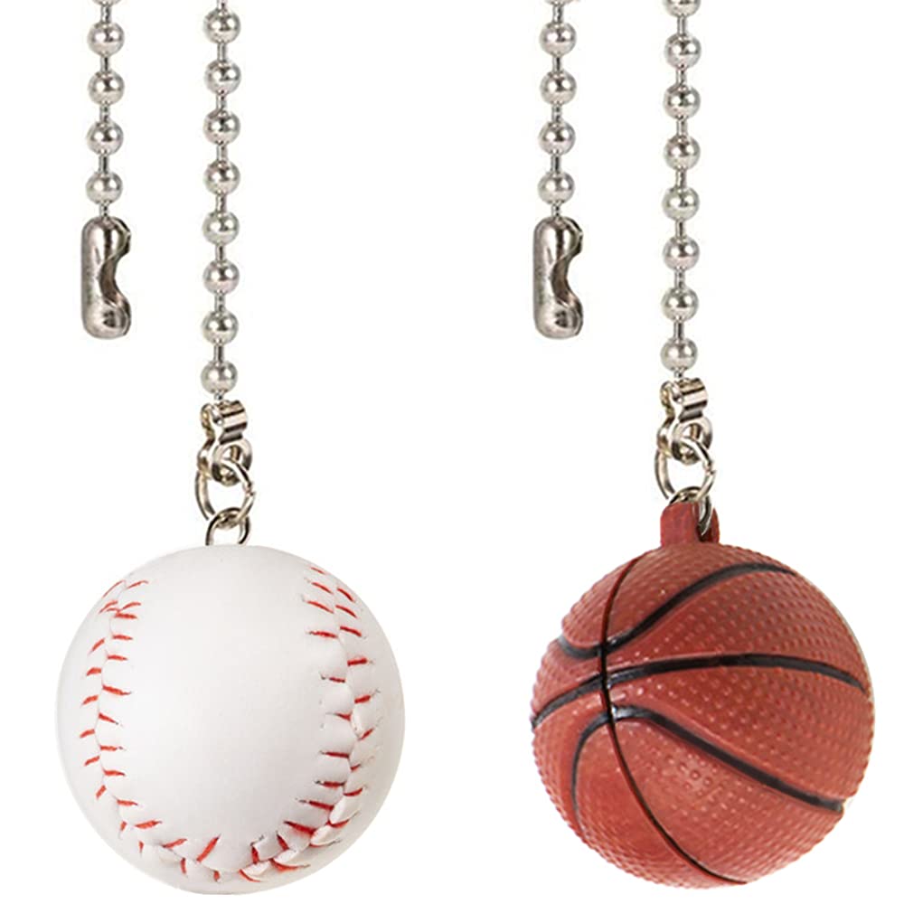 Ceiling Fan Chain Pulls Decorative Extension 12 Inches Baseball and Basketball Extender Ornaments Pendant Fan Pulls Set for Ceiling Light Lamp Fan Chain(Nickel) - NewNest Australia