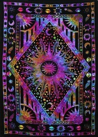 NewNest Australia - Tie Dye Psychedelic Celestial Sun Moon tapestry Bohemian Tapestry Wall Hanging Dorm Decor Boho Tapestry /Hippie Hippy Tapestry Beach Coverlet Curtain (Twin (54 X 84 inches approx, Orange Multi Color) 