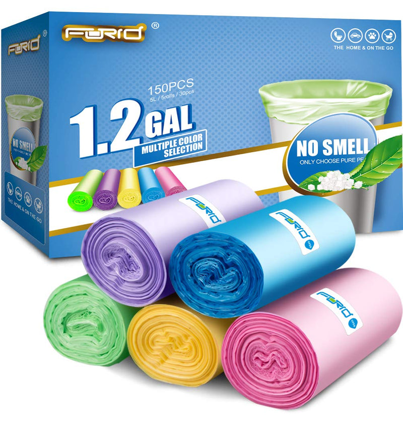 Small Trash Bags FORID 1.2 Gallon Garbage Bags Tiny Wastebasket Bin Liners 150 Counts in 5 Rolls 5 Color for Bathroom Bedroom Office Car Garbage Can 5 Liters 1.2 gal 150 Count (Pack of 1) - NewNest Australia