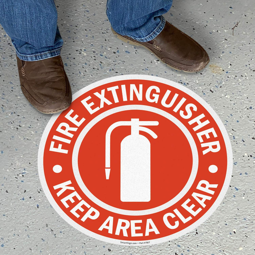 SmartSign “Fire Extinguisher - Keep Area Clear” Anti Slip Adhesive Reflective Floor Sign | 17" x 17" Reflective - F8J7 - NewNest Australia