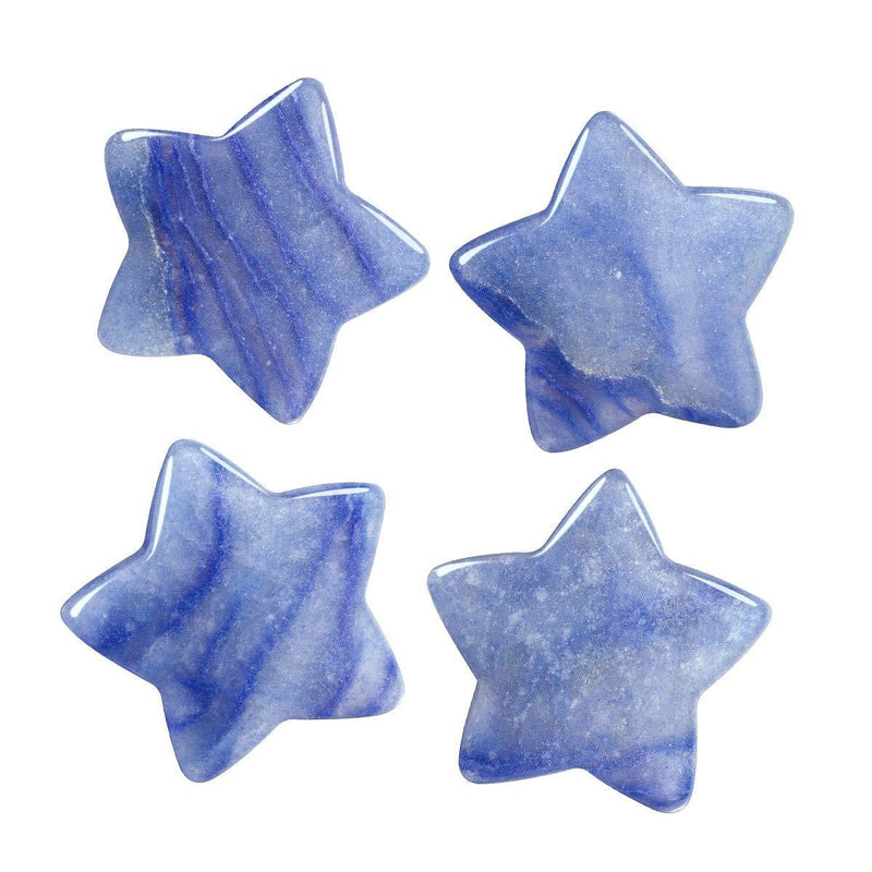 NewNest Australia - SUNYIK Pack of 4 Starry Star Pocket Stone, Healing Crystal Polished Worry Stone for Reiki Meditation Anxiety Stress, Blue Aventurine 