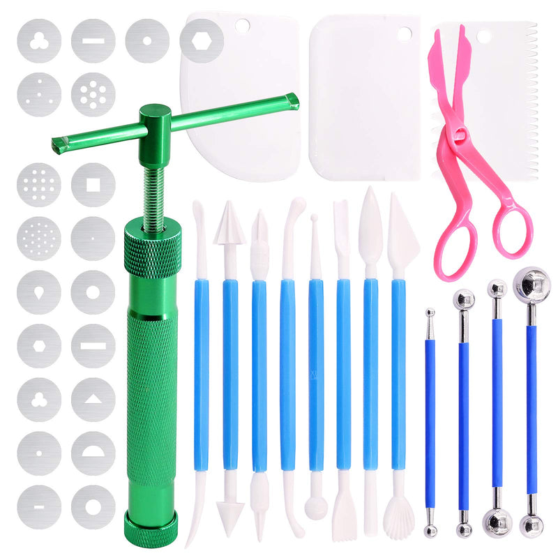 Swpeet 36Pcs Green Clay Extruder Gun Fondant Sugar Paste Extruder Clay Cake Sculpture Gun, Ball Stylus Dotting Tool with Plastic Scraper, Cake Decorating Supplies Modeling Tool - NewNest Australia