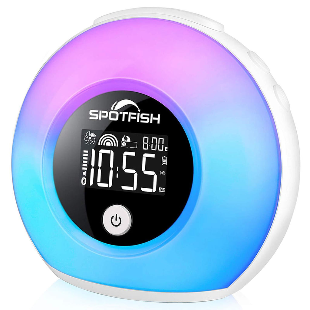 NewNest Australia - SPOTFISH Alarm Clock for Kids, Wake Up Light Wireless Bluetooth Speaker, Dimmable Warm Light& Colorful Lights, Sleep Night Light Table Lamp Alarm Clock for Girl, Bedroom 