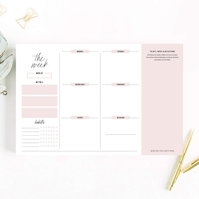 Bliss Collections Weekly Planner, Simple Pink, Undated Tear-Off Sheets Notepad Includes Calendar, Organizer, Scheduler for Goals, Tasks, Ideas, Notes, To Do Lists and Habit Tracker, 6"x9" (50 Sheets) - NewNest Australia