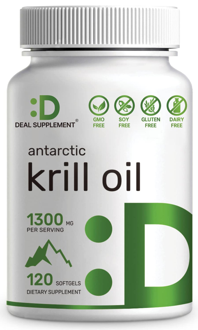 Antarctic Krill Oil Supplement 1300mg, Burpless | High Potency | Mercury Free | Krill Oil Softgels with Omega-3s EPA, DHA and Astaxanthin & Phospholipids, Non GMO, No Gluten (120 Count) - NewNest Australia