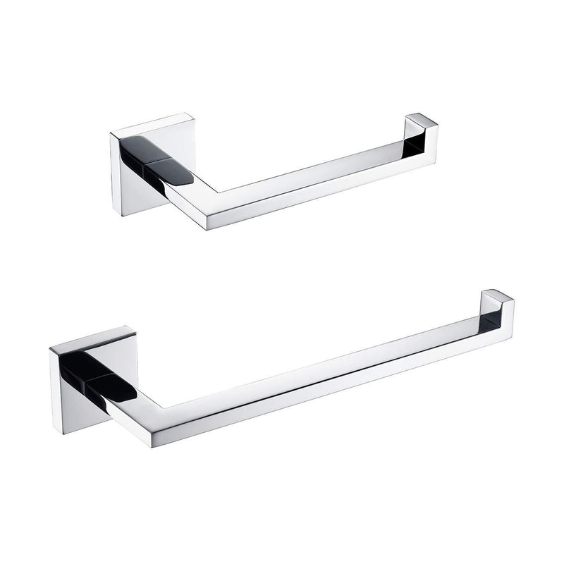 Hoooh 2-Piece Bathroom Accessories Set SUS 304 Stainless Steel Wall Mount Polished Finish - Includes Towel Rings, Toilet Paper Holder, BS106S2-CH Polished Steel - NewNest Australia