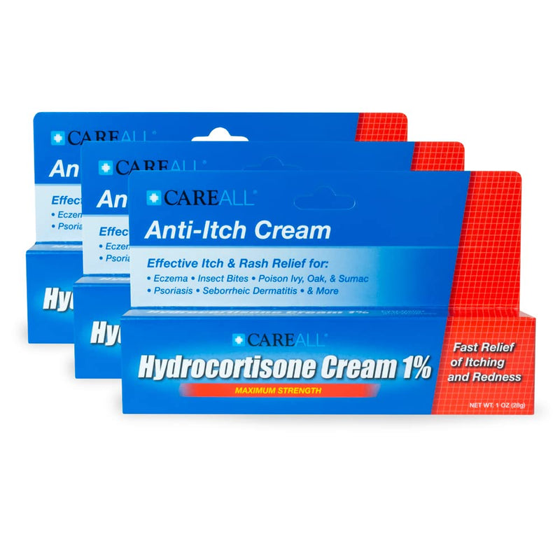 (3 Pack) CareALL 1% Hydrocortisone Cream, 1oz Tube, Maximum Strength Formulation, Relieves Itching and Redness, Compare to Active Ingredient of Leading Brand. 1 Ounce (Pack of 3) - NewNest Australia