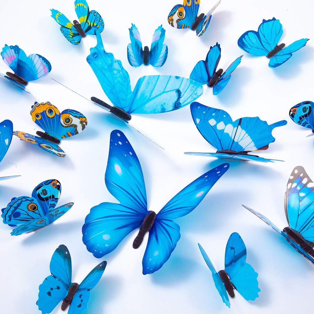 NewNest Australia - 60PCS Butterfly Wall Decals - 3D Butterflies Decor for Wall Removable Mural Stickers Home Decoration Kids Room Bedroom Decor (Blue) Blue 