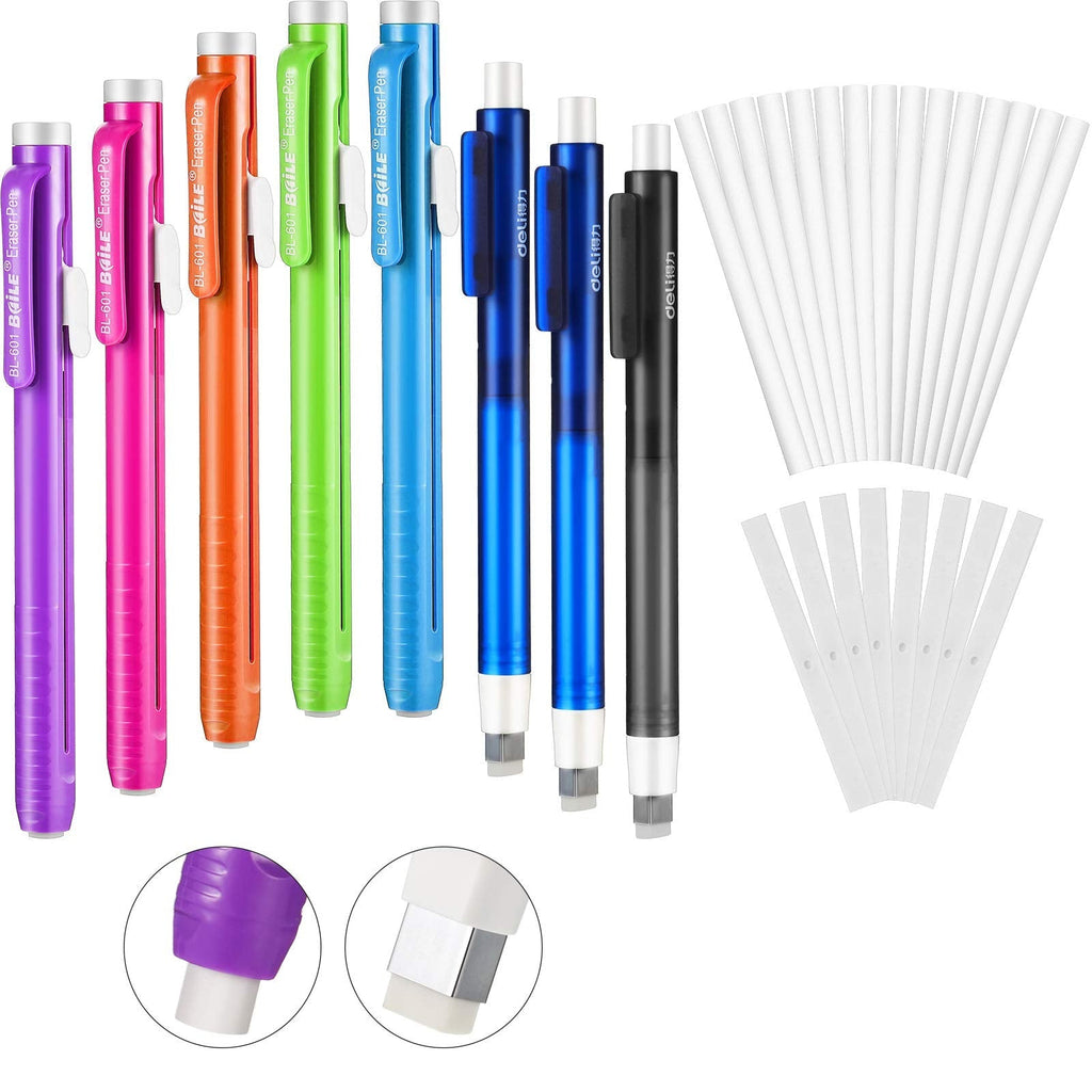 32 Pieces Retractable Click Eraser and Refills Set Include 8 Pieces Mechanical Eraser Pen and 24 Pieces Pencil Eraser Refill Pen-Style Erasers for Students Artist Writing Painting - NewNest Australia