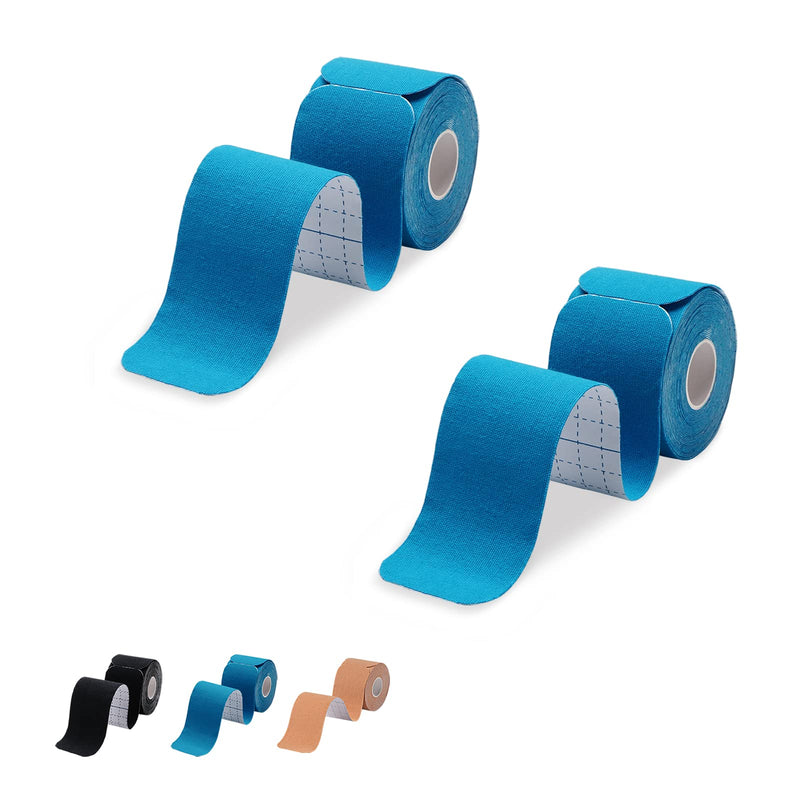 Kinesiology Tape Precut 2 Rolls Pack-Athletic Kinesiology Tape for Muscle & Joints-Physical Therapy Tape for Knee,Ankle,Shoulder,Back,Plantar Fasciitis-Latex Free and Water Resistant-40 Strips,Blue Blue - NewNest Australia