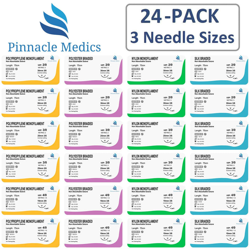 Practice Sutures | Sutures Thread with Needle (24 Mixed 2/0, 3/0, 4/0) | for Medical, Nursing, and Veterinary Students Suture Training | Suture Kit Companion | Demonstration and Education Use Only - NewNest Australia