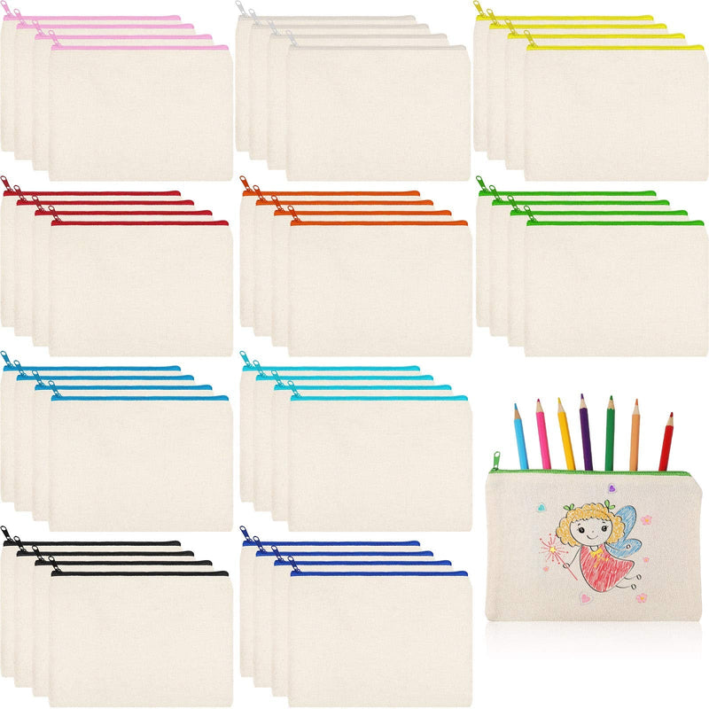 40 Pieces Canvas Zipper Pouch Bags Canvas Pencil Pouch Canvas Makeup Bags Blank Canvas Pencil Case Canvas Cosmetic Bag for Travel DIY Craft School (7.09 x 4.33 Inches, S) 7.09 x 4.33 Inches, S - NewNest Australia