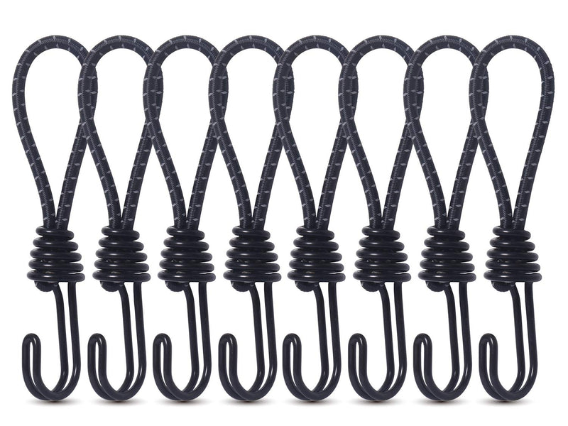 Hikeman 8 Pack 8mm Bungee Cord Hooks Black Anti-Rust Paint Spiral Wire Hooks with Separable Reflective Elastic Rope Heavy Duty Strapping Tape Hooks for Camping Trucks Boats (Black) - NewNest Australia