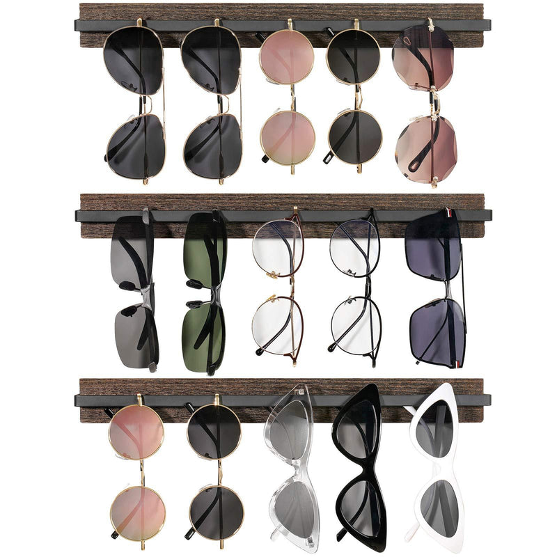 NewNest Australia - Mkono Wood Sunglasses Storage Organizer Wall Mounted Rustic Eyeglasses Display Holder Eyewear Glasses Hanging Rack for Entryway Living Room Bedroom, 3 Pack, Brown 