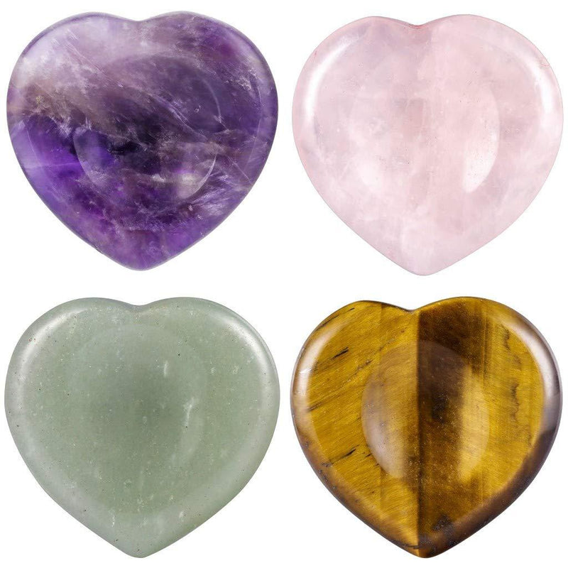 NewNest Australia - mookaitedecor Heart Thumb Worry Stone Crystal Pocket Palm Gemstone for Anxiety Stress Relief and Reiki Healing, Pack of 4 Purple/Pink/Green/Yellow 