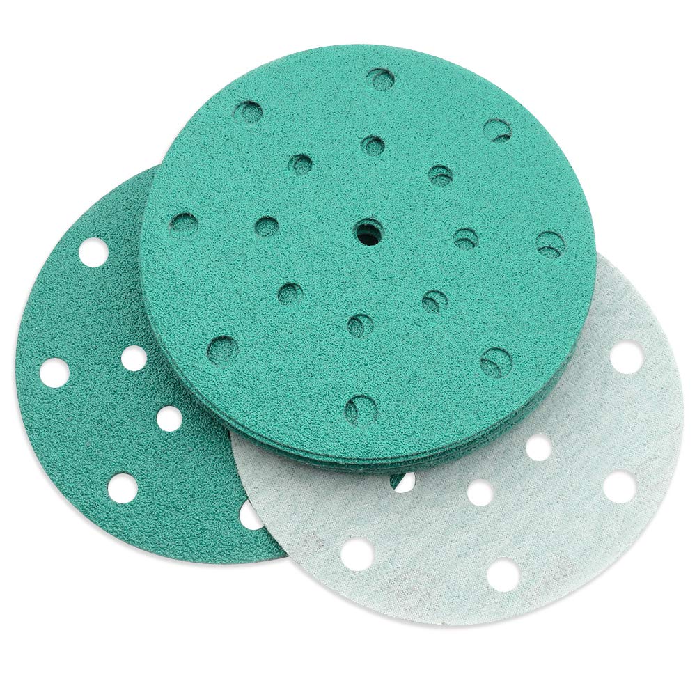 6 Inch Sanding Discs 17 Hole 20 Pack, 60 Grit Assorted Sandpaper Hook and Loop Random Orbital Sander Wet Dry Dustless Film-Backed Green Sandpaper by MAXMAN - NewNest Australia