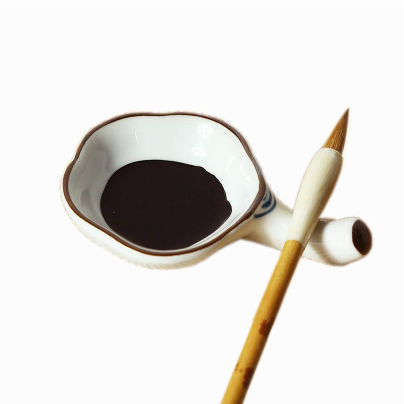 Multifunctional Inkwell Dish Porcelain Handmade Ink Well Inkstone with Brush Holder for Chinese Japanese Calligraphy Painting Practice - NewNest Australia