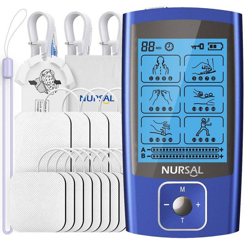 NURSAL 24 Modes Dual Channel TENS EMS Unit Muscle Stimulator for Pain Relief Therapy, Rechargeable TENS Machine Pulse Massager with 12 Pcs Electrode Pads/Continuous Stable Mode/Memory Function - NewNest Australia