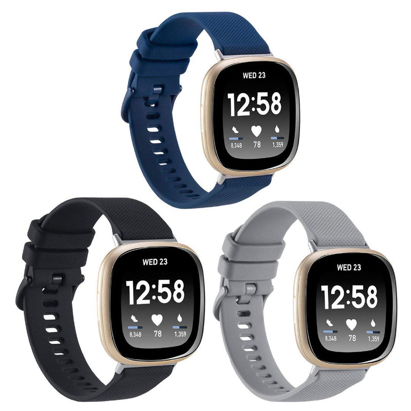 3-Pack Sport Bands Compatible with Fitbit Sense/Versa 3, Classic Soft Silicone Replacement Wristband Strap Accessories for Women Men(Black/Midnight Blue/Gray) Black/Midnight Blue/Gray - NewNest Australia