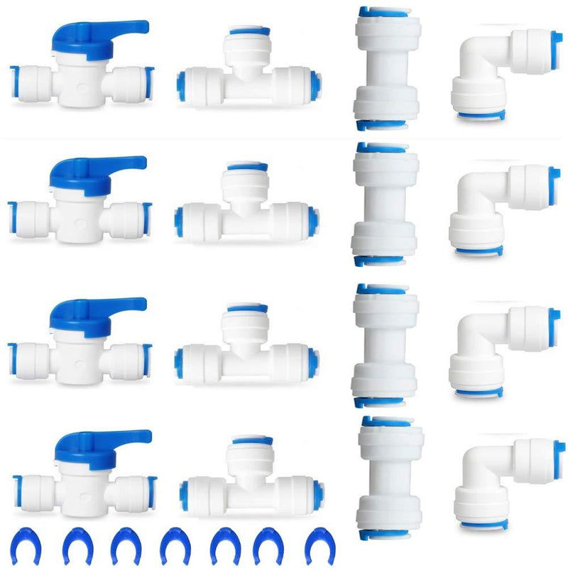 1/4" OD Quick Connect Push in to Connect,Water Tube Fitting,Tube OD Plastic Ball Valve,Water Purifiers Tube Fittings,Pack of 16 (Ball Valve+T+I+L Type Combo) - NewNest Australia