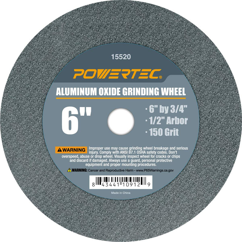 POWERTEC 15520 Aluminum Oxide Grinding Wheel, 6" x 3/4", 1/2" Arbor, 150 Grit - NewNest Australia