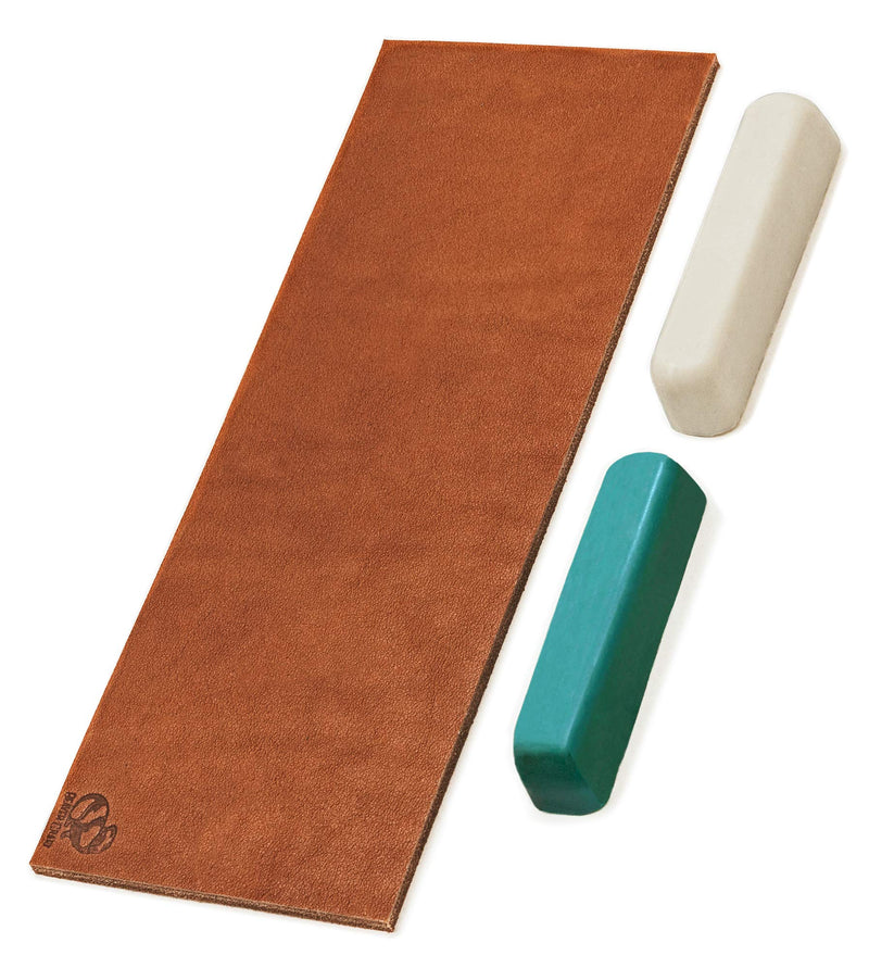 BeaverCraft Stropping Set Leather Stropping Kit - Leather Strop with Green and White Polishing Compounds - Stropping Leather Buffing Compound(Set #2) - NewNest Australia