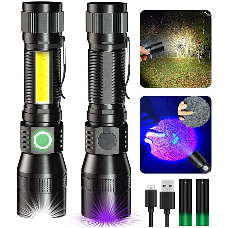 Bright Flashlight (Battery Included), UV Flashlights LED Rechargeable, Magnetic Flashlight, High Lumen, 7 Modes, Waterproof Mini Black Light Flashlight for Camping Pet Urine Detection Emergency 2pack 2 - NewNest Australia