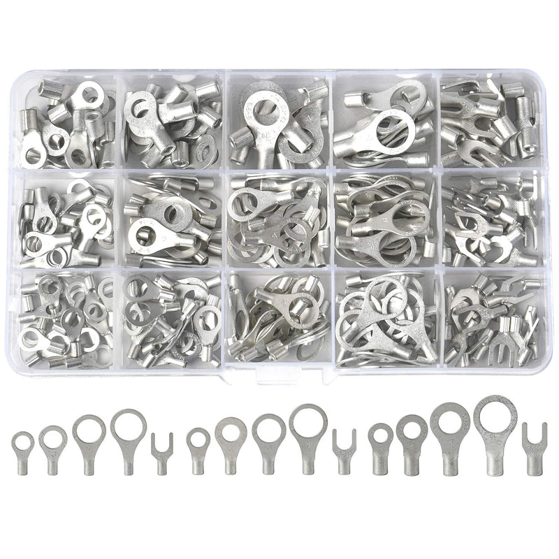 RockDIG 260PCS AWG 22-16 16-14 12-10 Copper Ring Fork Terminals Tin Plated Non-Insulated Electric Wire Connectors - NewNest Australia